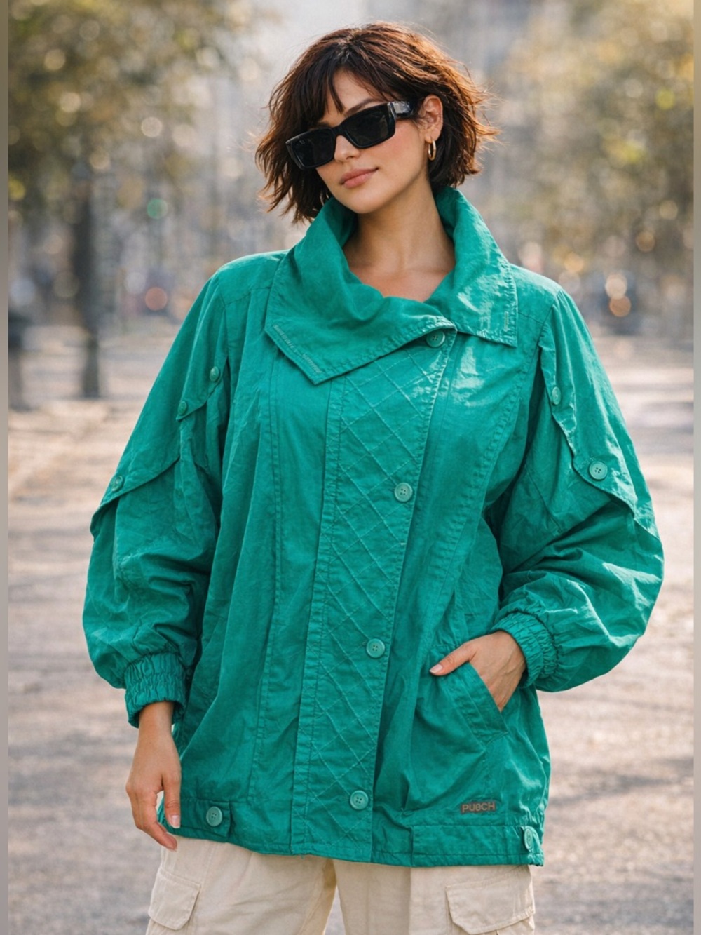 Vintage 80s Puech Quilted Nylon Windbreaker Statement Oversized Sz M